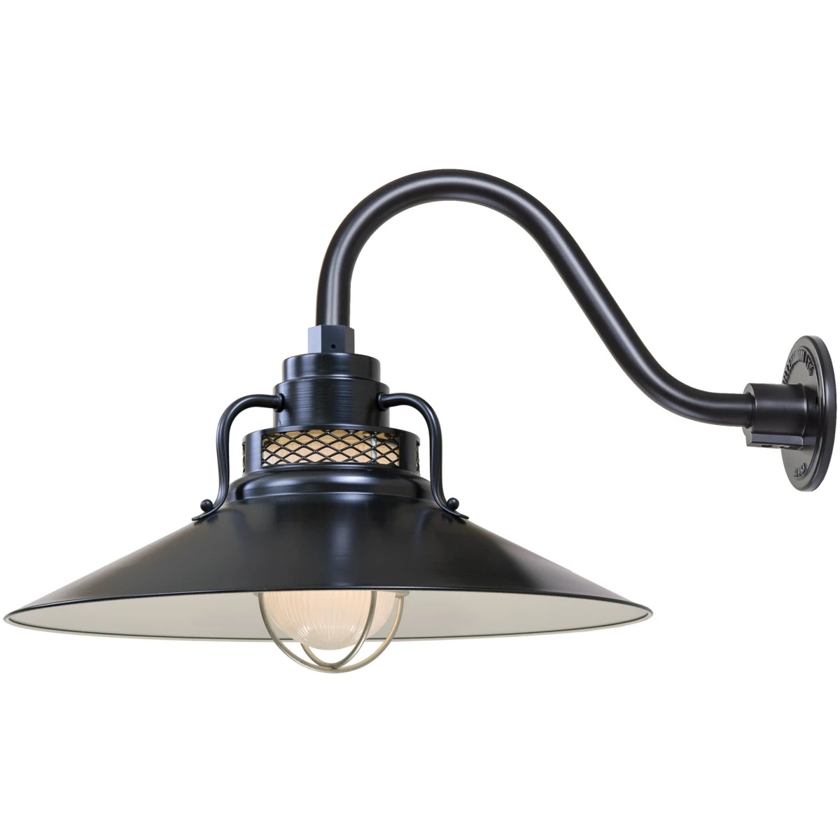 Satin Black Railroad Shade with Goosneck Arm Satin Black Exterior Gooseneck Light