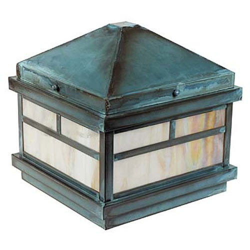 Outdoor Pilaster Light in Verde and gold iridescent glass